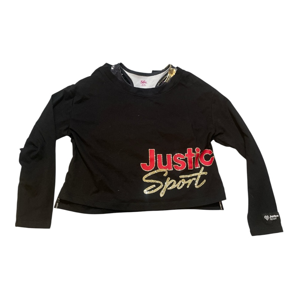 Justice Black and Gold Long Sleeve Tee 2-PC with Sport Bra S(7/8)